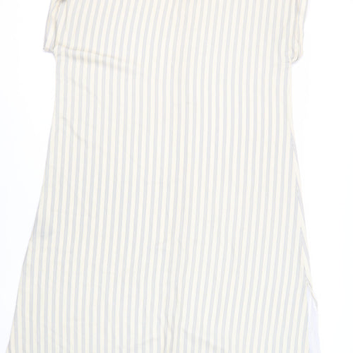H&M Womens Beige Striped Polyester Shirt Dress Size L Collared Button