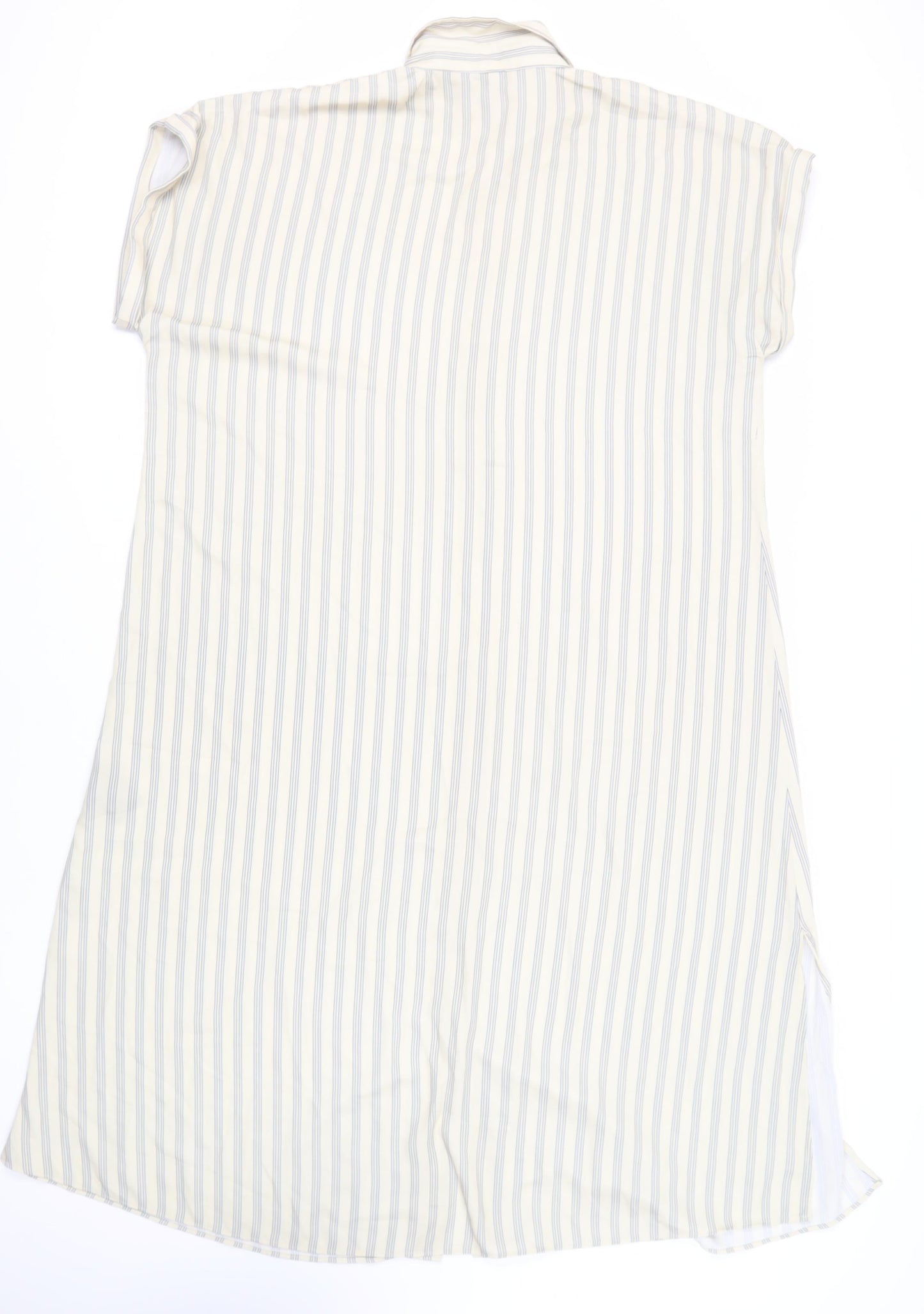 H&M Womens Beige Striped Polyester Shirt Dress Size L Collared Button