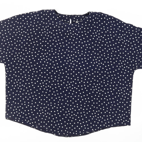 Just Gillian Womens Blue Polka Dot Polyester Basic Blouse Size 2XL Round Neck