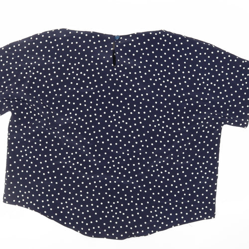 Just Gillian Womens Blue Polka Dot Polyester Basic Blouse Size 2XL Round Neck
