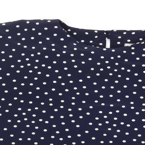 Just Gillian Womens Blue Polka Dot Polyester Basic Blouse Size 2XL Round Neck