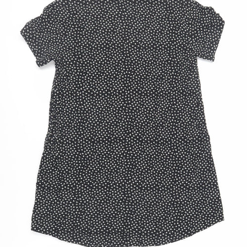 H&M Womens Black Floral Viscose A-Line Size 4 V-Neck Button