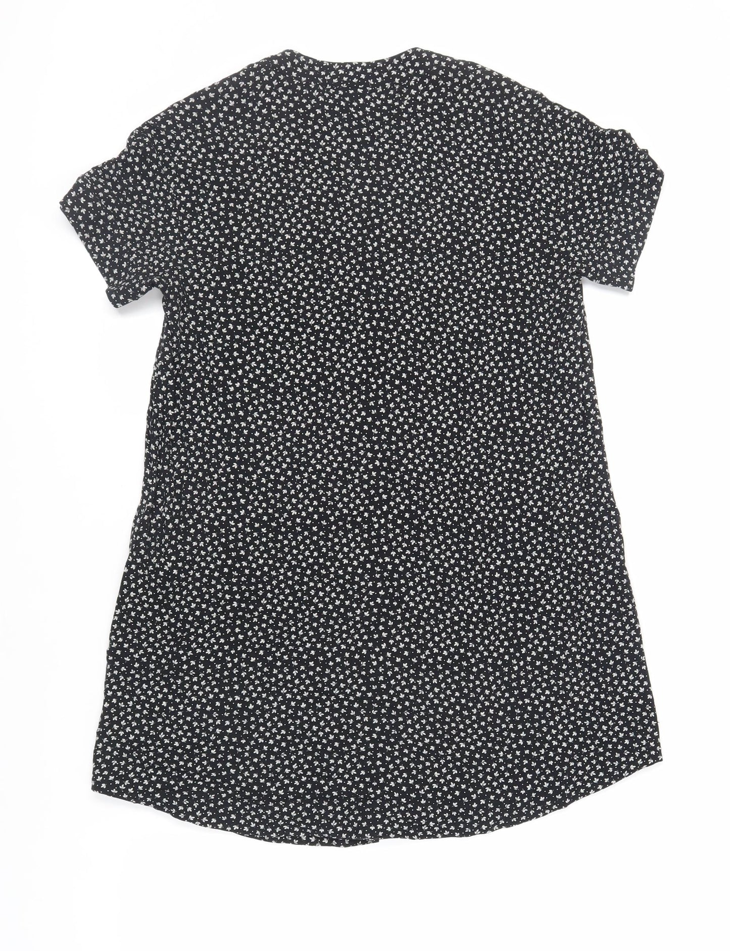 H&M Womens Black Floral Viscose A-Line Size 4 V-Neck Button
