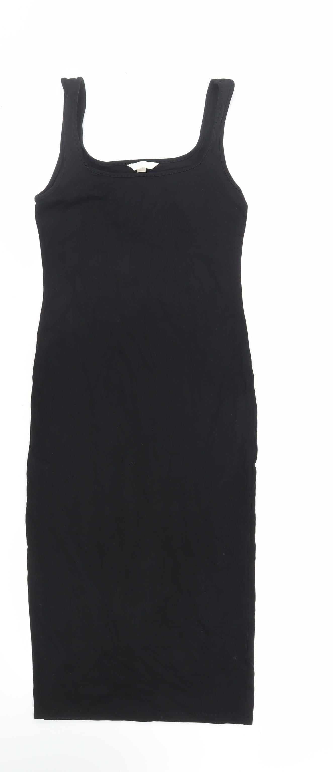 H&M Womens Black Cotton Tank Dress Size S Scoop Neck Pullover