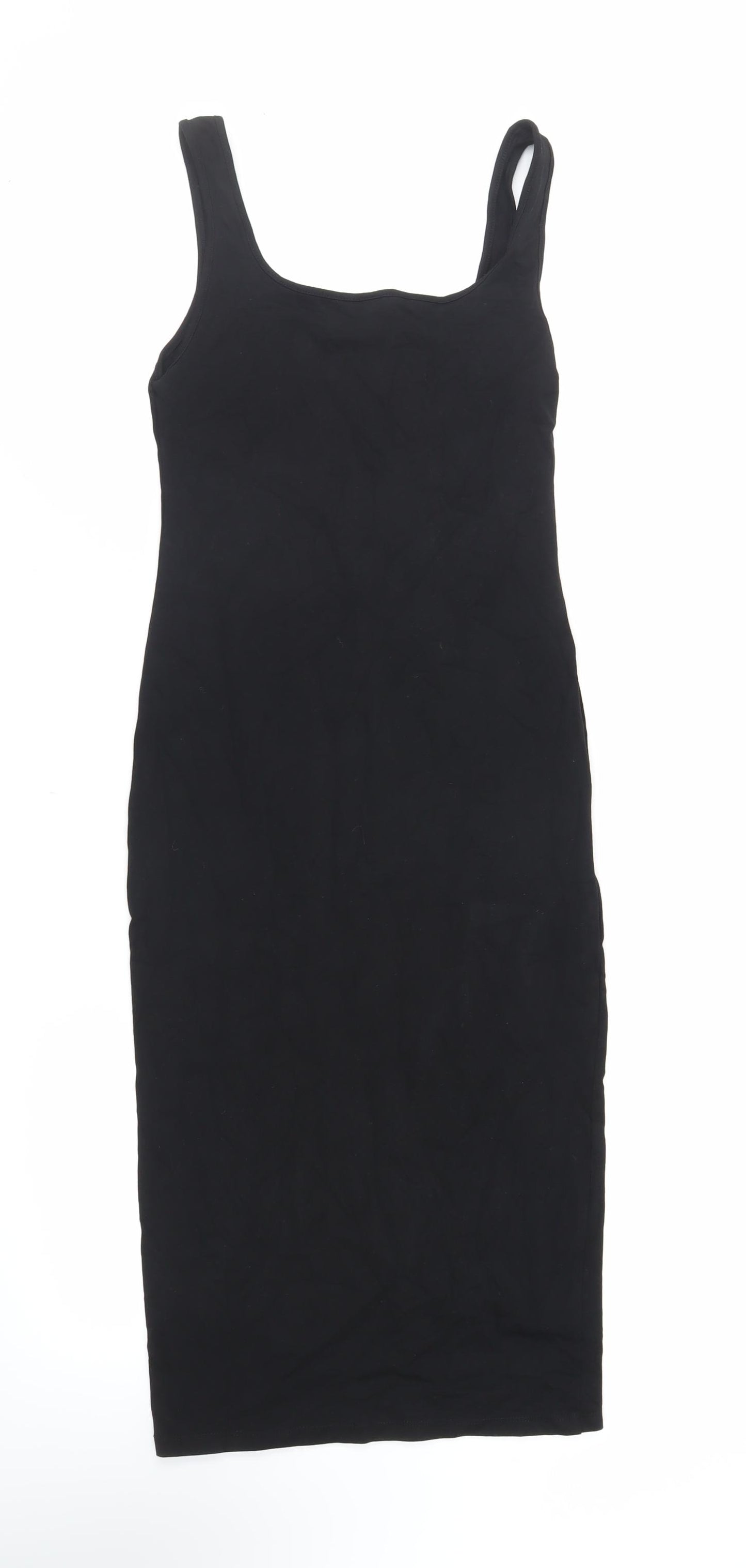 H&M Womens Black Cotton Tank Dress Size S Scoop Neck Pullover