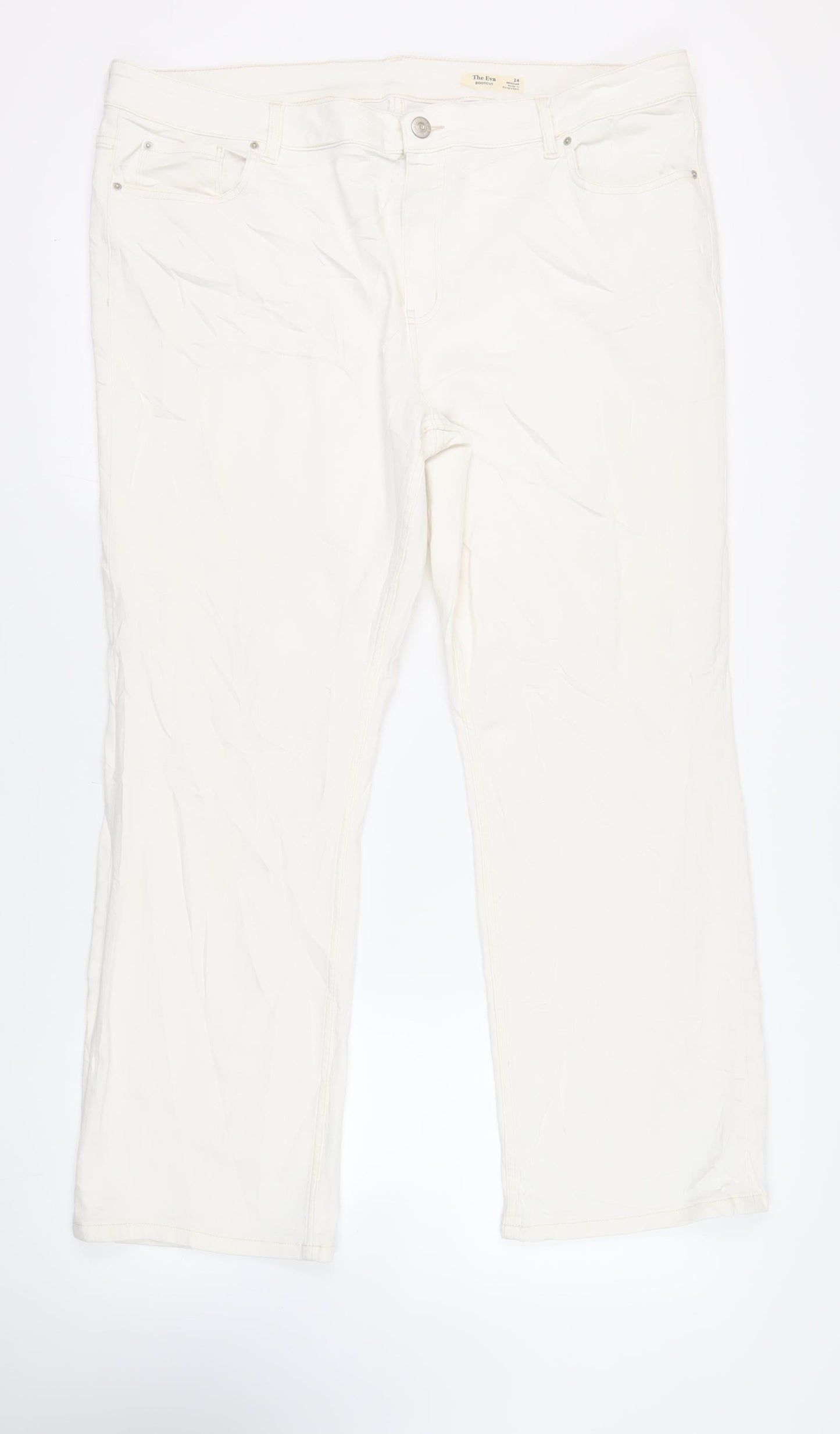 Marks and Spencer Womens Ivory Cotton Bootcut Jeans Size 24 L31 in Regular Zip