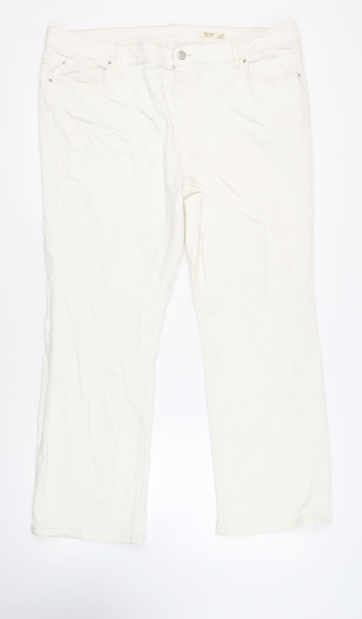 Marks and Spencer Womens Ivory Cotton Bootcut Jeans Size 24 L31 in Regular Zip