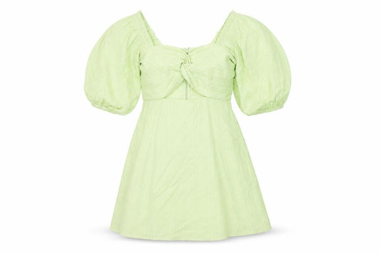 Front view of ASOS women’s green cotton skater dress, size UK 8, square neck zip