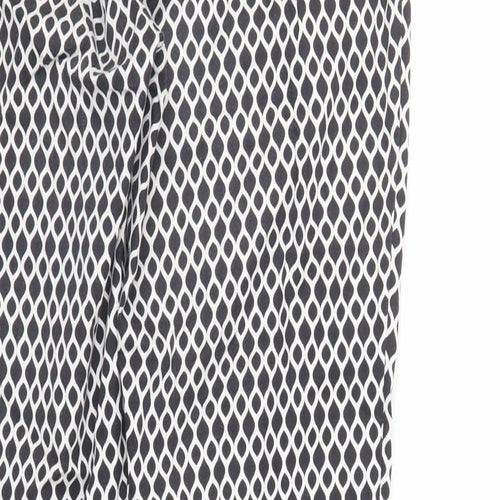 H&M Womens Black Geometric Cotton Capri Trousers Size 10 L26 in Regular Zip