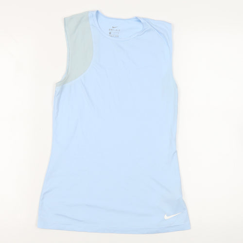 Nike Womens Blue Polyester Pullover Tank Size S Crew Neck Pullover - Logo