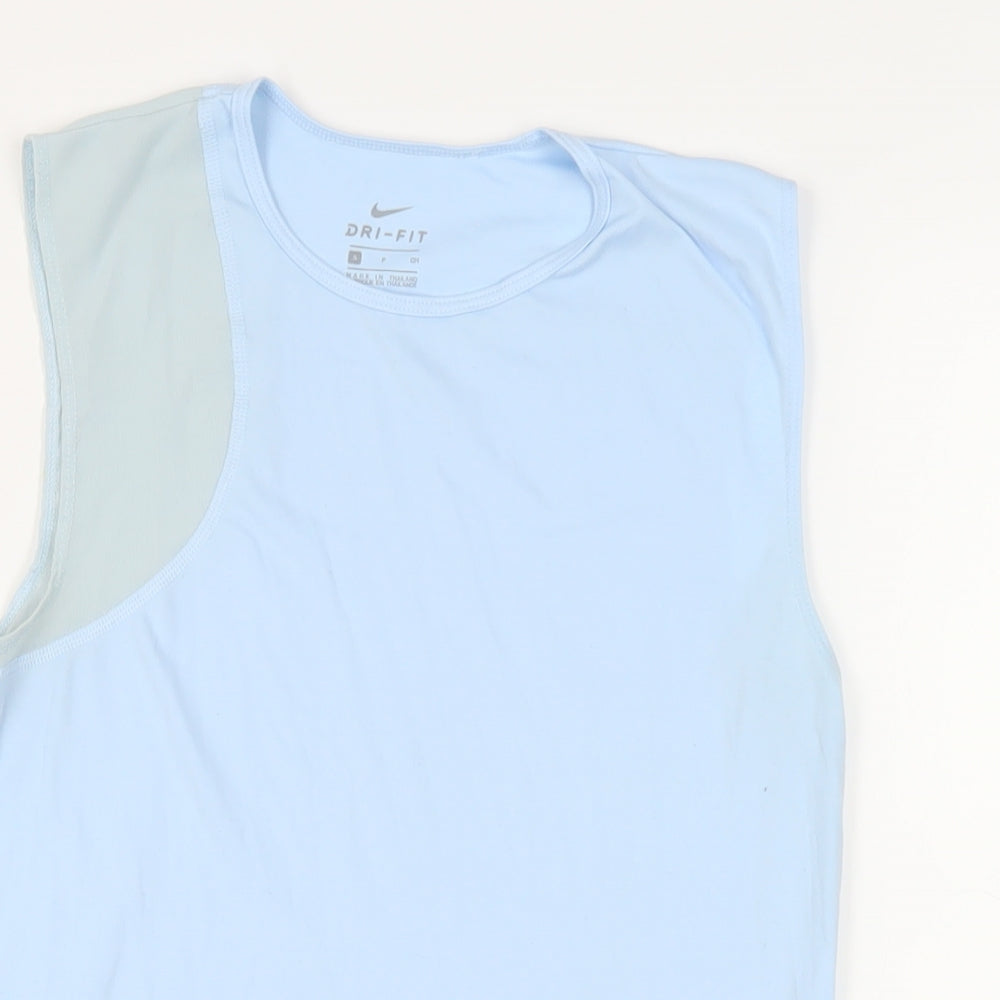 Nike Womens Blue Polyester Pullover Tank Size S Crew Neck Pullover - Logo