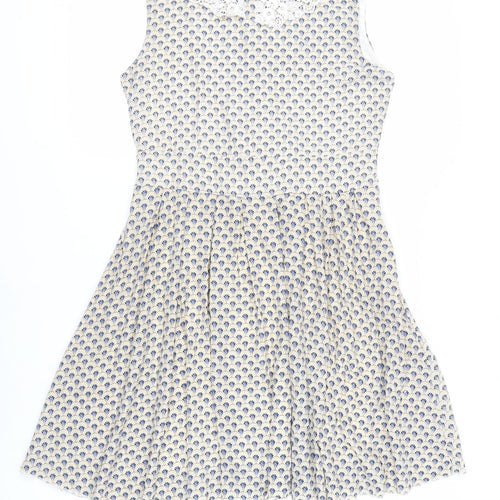 Shikka London Womens Beige Geometric Polyester Fit & Flare Size 10 Collared Zip