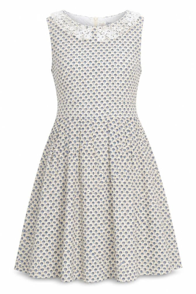 Shikka London Womens Beige Geometric Polyester Fit & Flare Size 10 Collared Zip