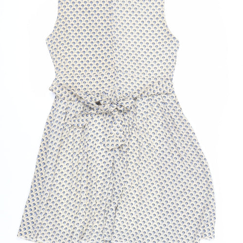 Shikka London Womens Beige Geometric Polyester Fit & Flare Size 10 Collared Zip