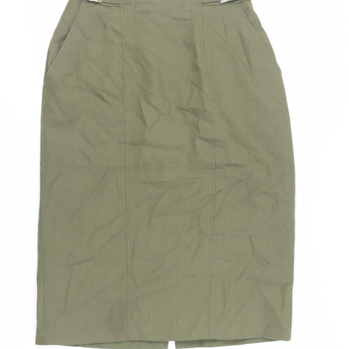 St Michael Womens Green Linen Straight & Pencil Skirt Size 14 Zip - Vintage
