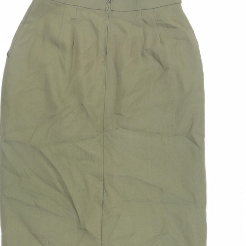 St Michael Womens Green Linen Straight & Pencil Skirt Size 14 Zip - Vintage