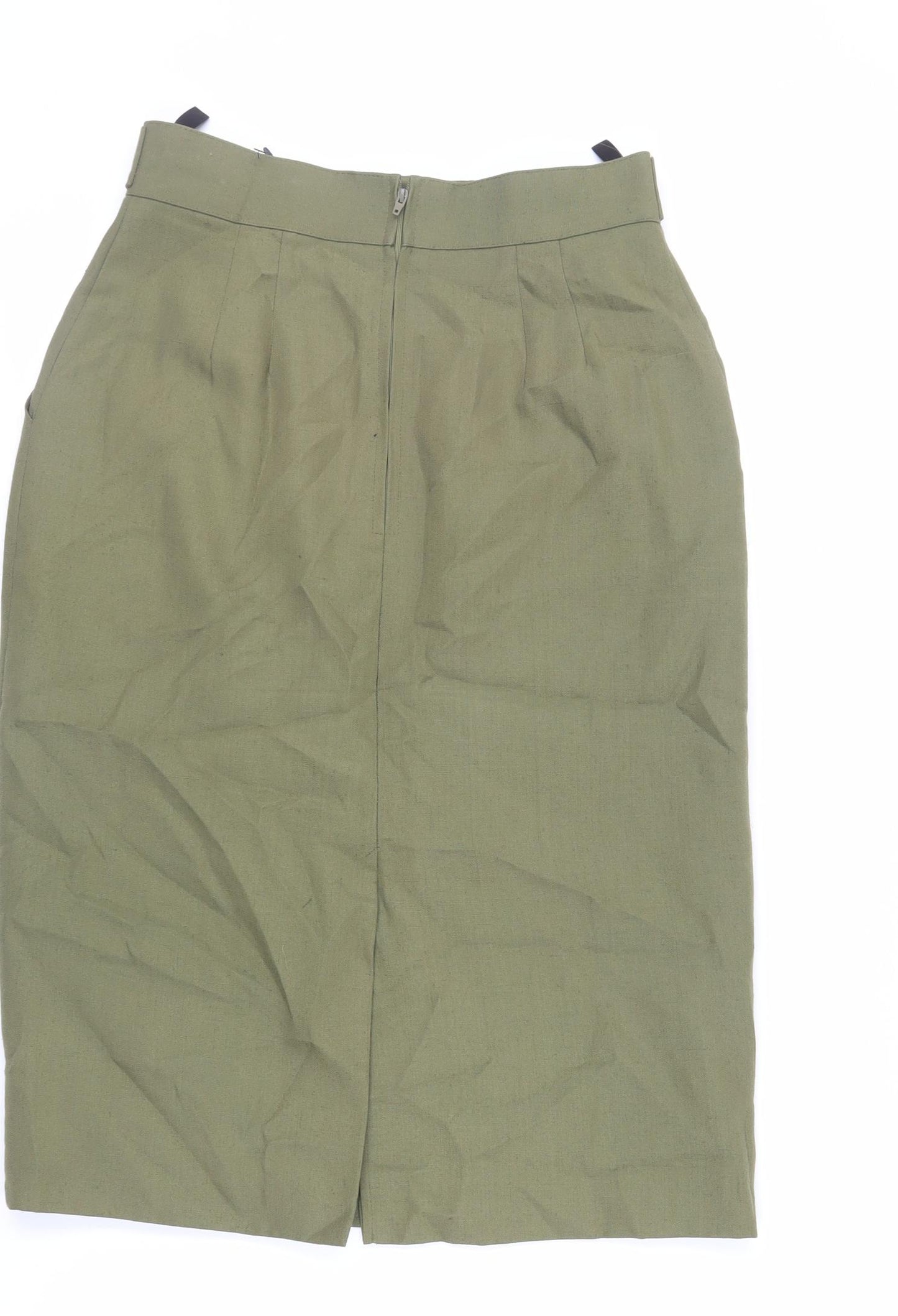St Michael Womens Green Linen Straight & Pencil Skirt Size 14 Zip - Vintage