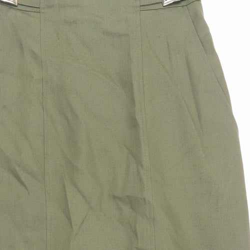 St Michael Womens Green Linen Straight & Pencil Skirt Size 14 Zip - Vintage