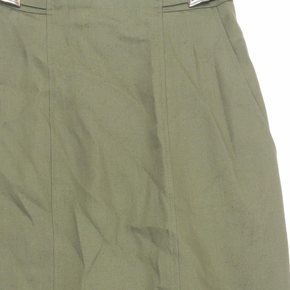 St Michael Womens Green Linen Straight & Pencil Skirt Size 14 Zip - Vintage