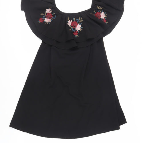 Nrew Look Womens Black Polyester Trapeze & Swing Size 10 Off the Shoulder Pullover - Embroidered