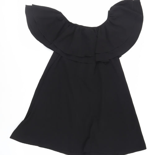 Nrew Look Womens Black Polyester Trapeze & Swing Size 10 Off the Shoulder Pullover - Embroidered
