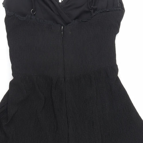 Bershka Womens Black Polyester Playsuit One-Piece Size M Zip