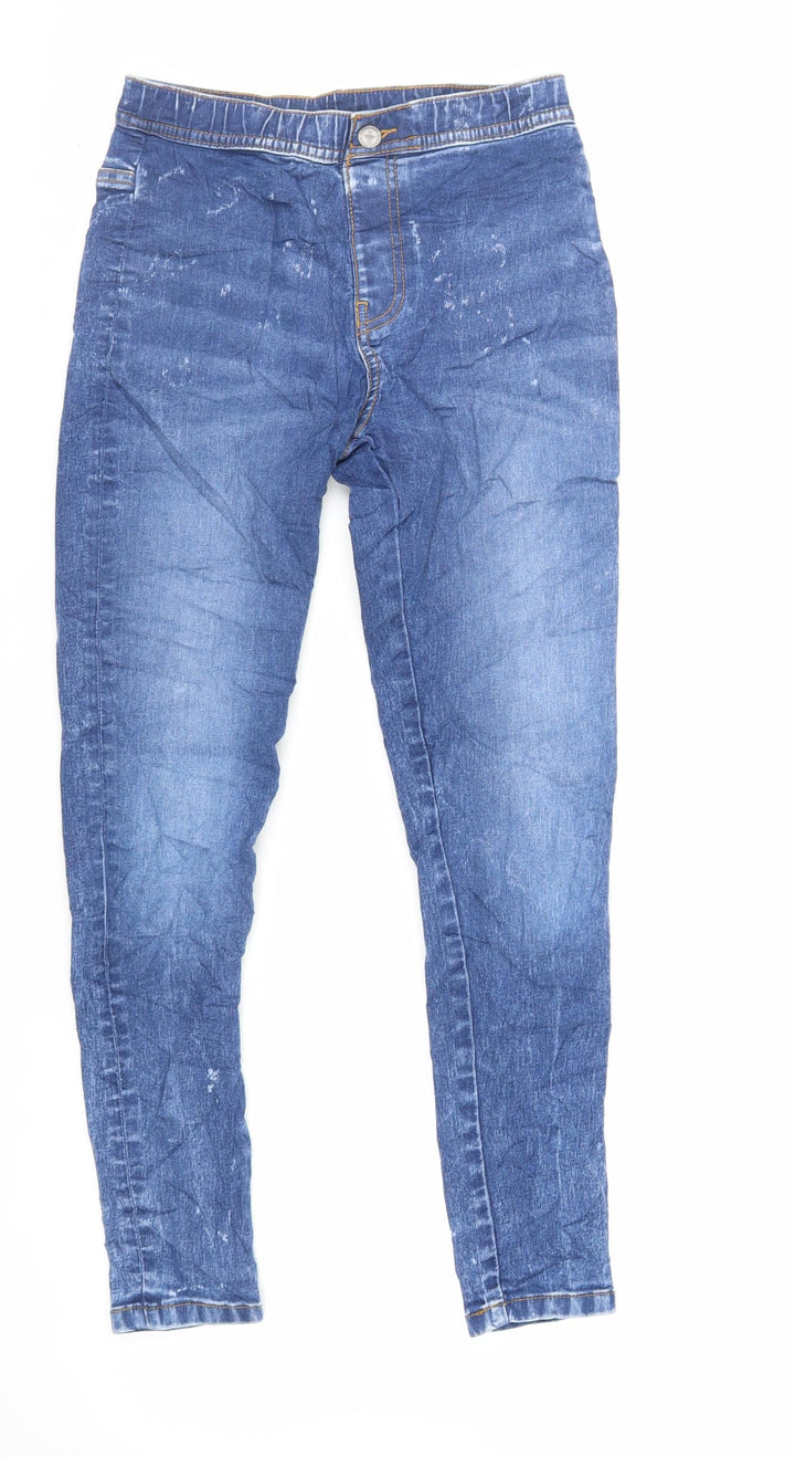 Marks and Spencer Girls Blue Cotton Jegging Jeans Size 13-14 Years Regular - Acid Wash Details