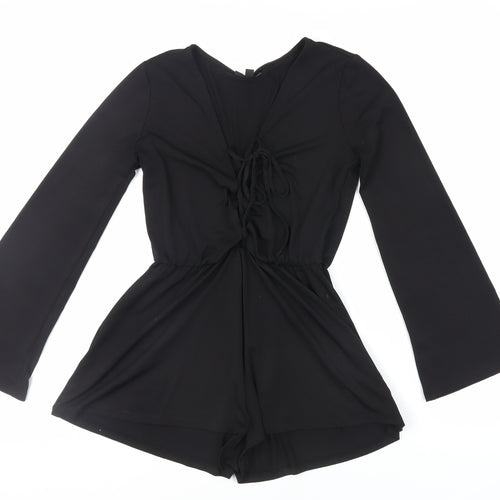 Topshop Womens Black Polyester Playsuit One-Piece Size 8 Tie