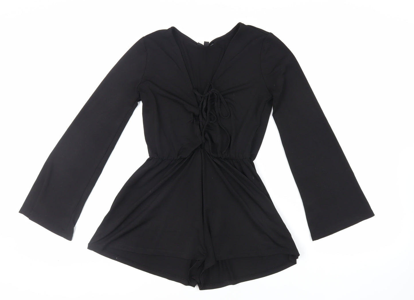 Topshop Womens Black Polyester Playsuit One-Piece Size 8 Tie