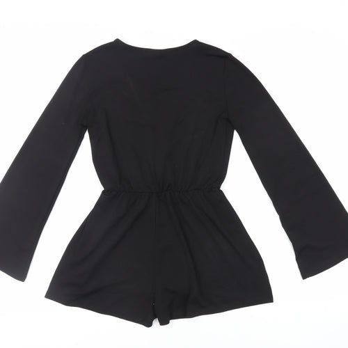 Topshop Womens Black Polyester Playsuit One-Piece Size 8 Tie