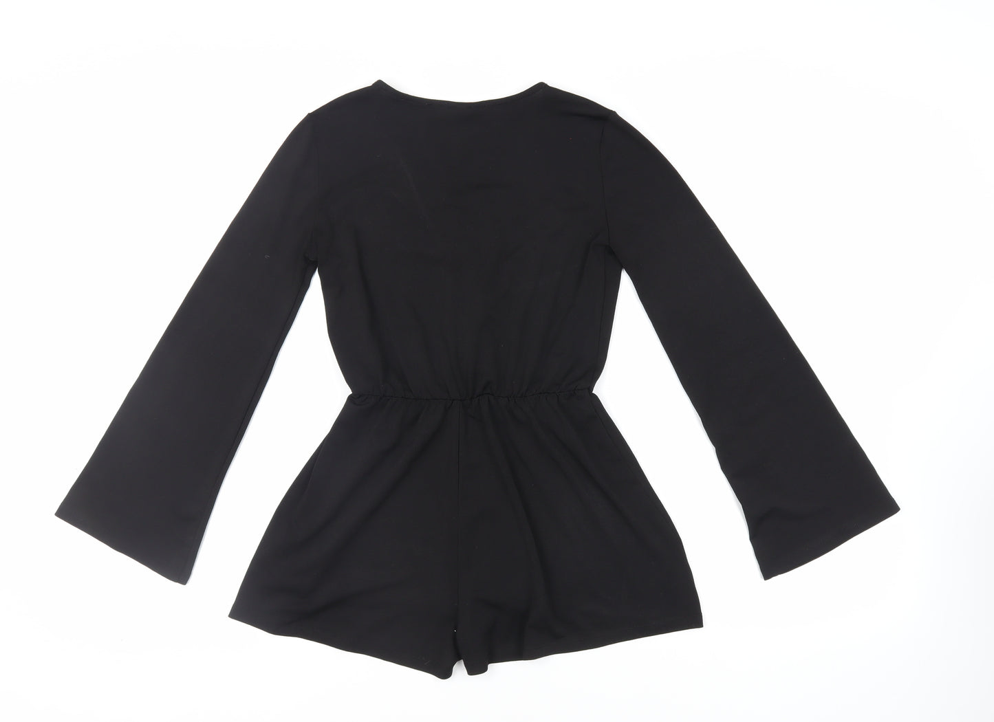 Topshop Womens Black Polyester Playsuit One-Piece Size 8 Tie