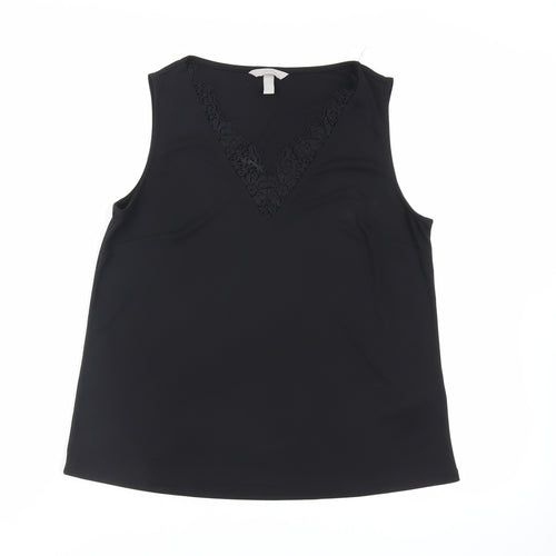 H&M Womens Black Polyester Basic Blouse Size S V-Neck - Lace Detail