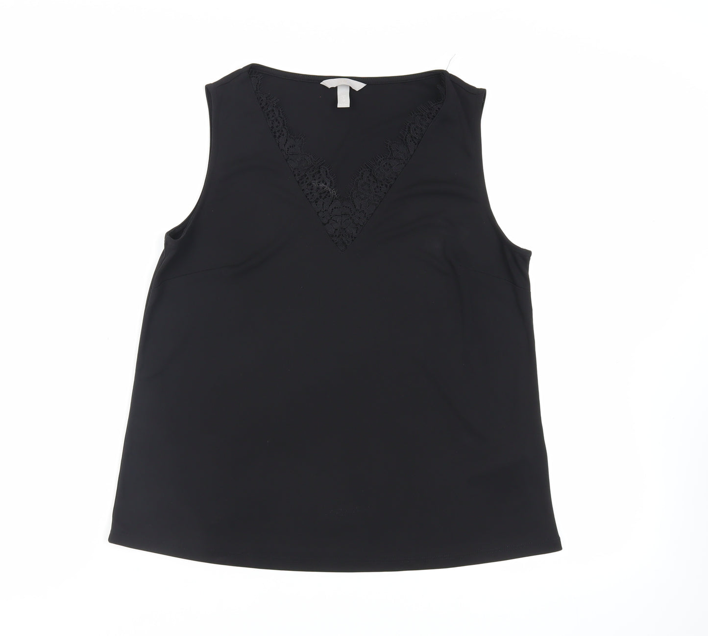 H&M Womens Black Polyester Basic Blouse Size S V-Neck - Lace Detail