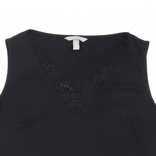 H&M Womens Black Polyester Basic Blouse Size S V-Neck - Lace Detail