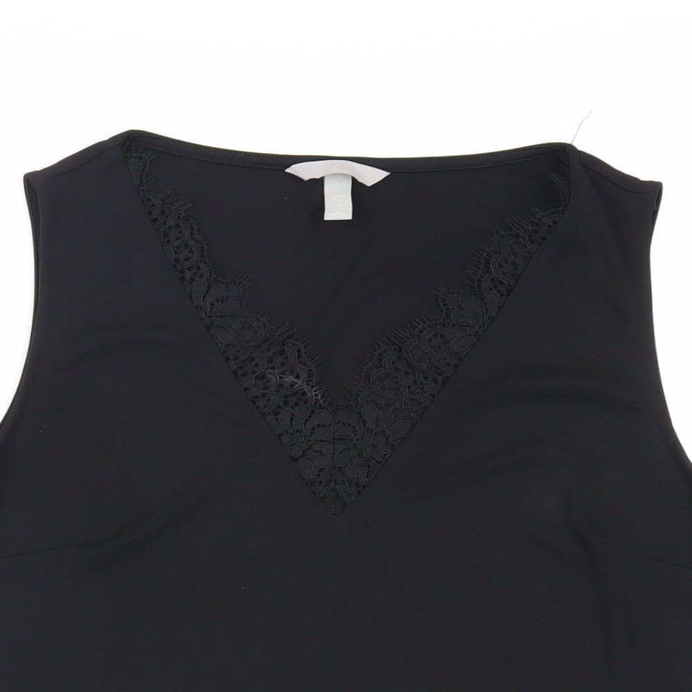 H&M Womens Black Polyester Basic Blouse Size S V-Neck - Lace Detail