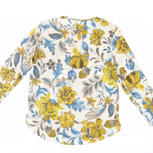Zara Womens Ivory Floral Polyester Basic Blouse Size XS V-Neck