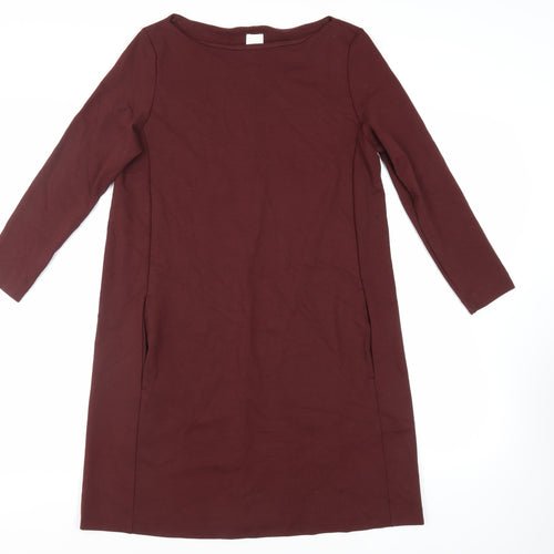 H&M Womens Red Viscose A-Line Size M Boat Neck Pullover - Pockets