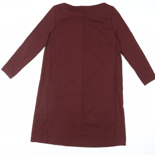 H&M Womens Red Viscose A-Line Size M Boat Neck Pullover - Pockets