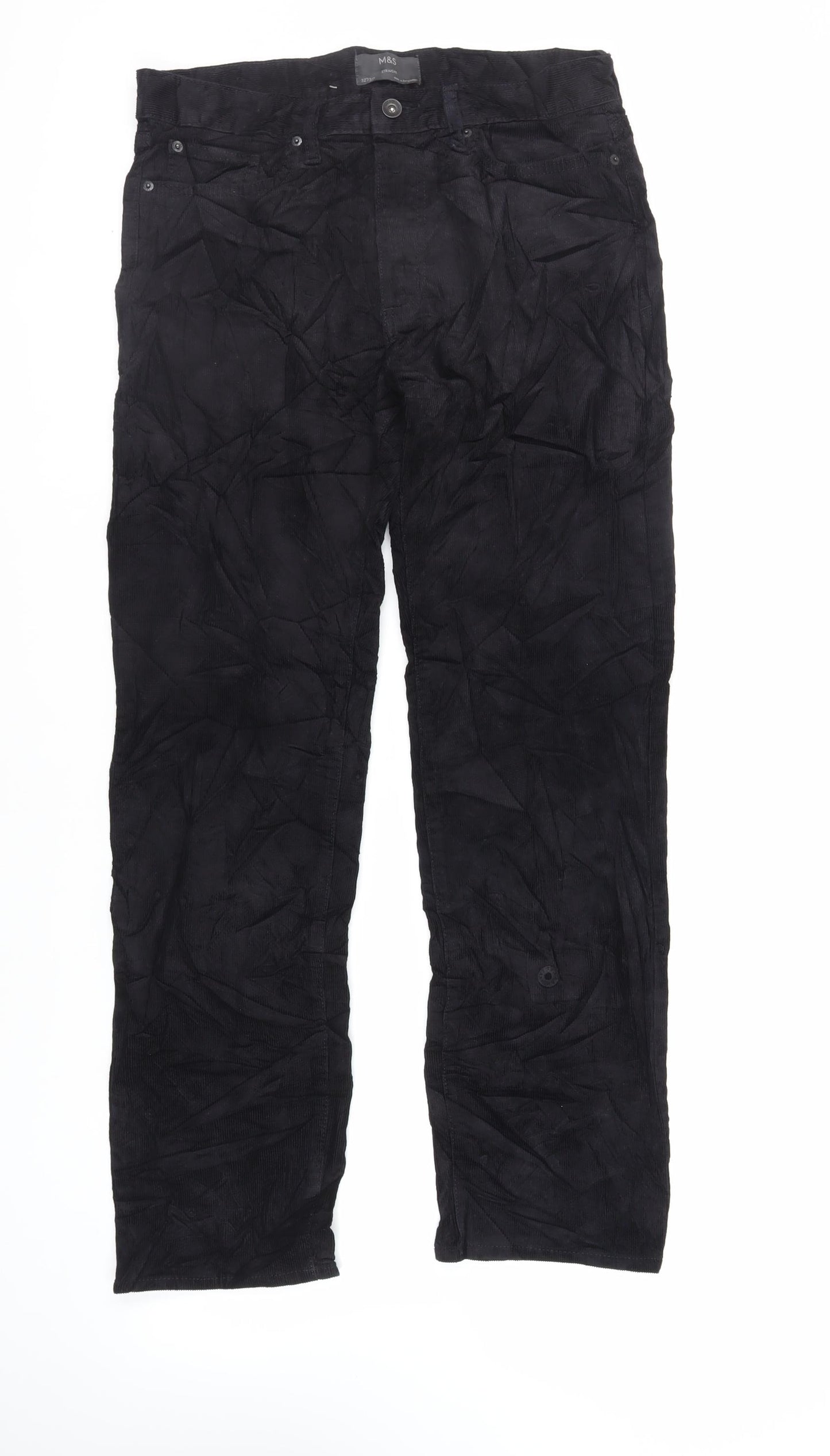 Marks and Spencer Mens Black Cotton Trousers Size 32 in L31 in Regular Zip