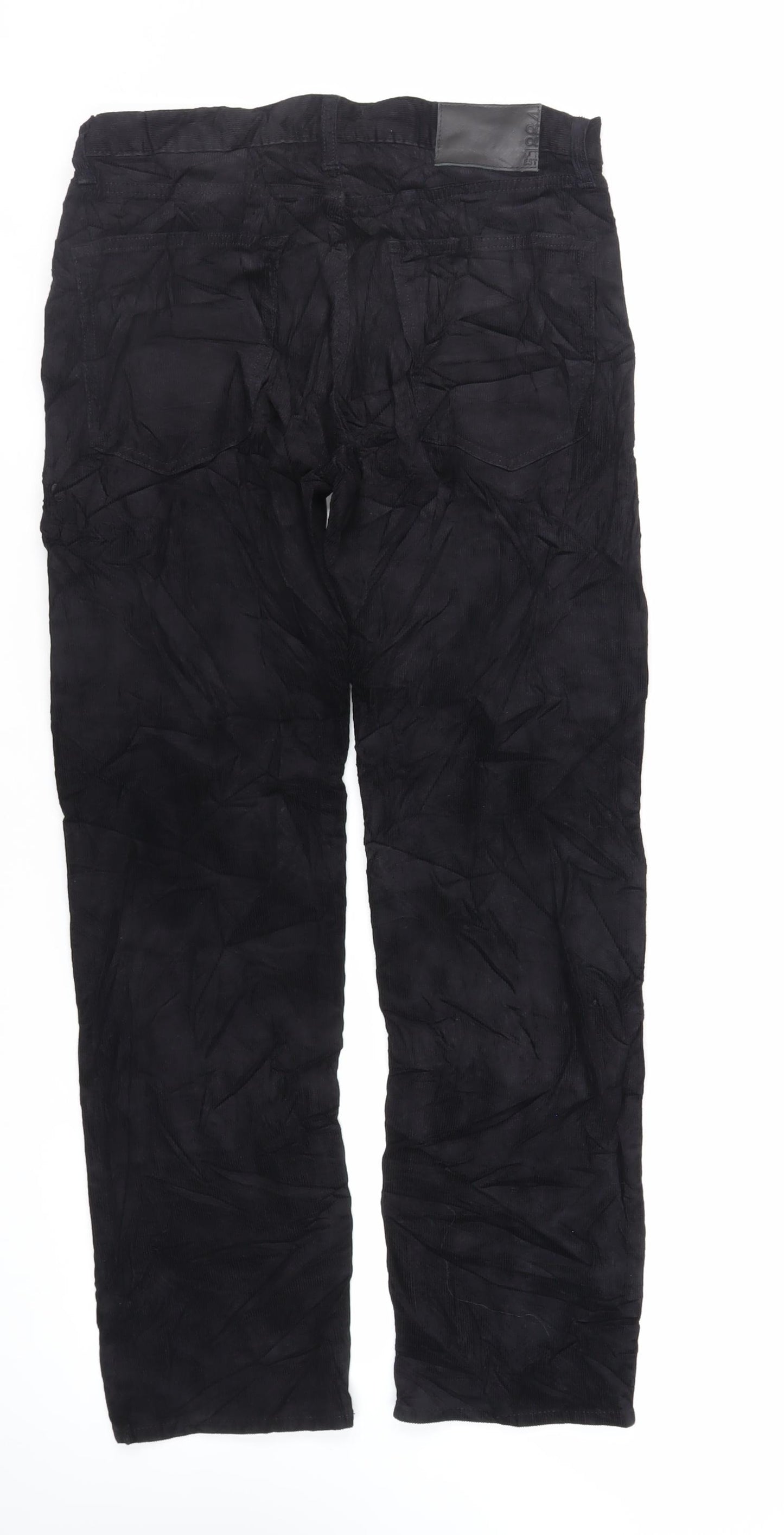 Marks and Spencer Mens Black Cotton Trousers Size 32 in L31 in Regular Zip