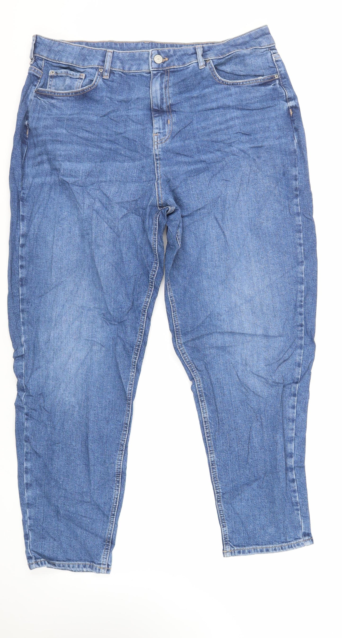 Marks and Spencer Womens Blue Cotton Mom Jeans Size 18 L29 in Regular Zip