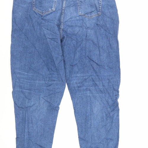 Marks and Spencer Womens Blue Cotton Mom Jeans Size 18 L29 in Regular Zip