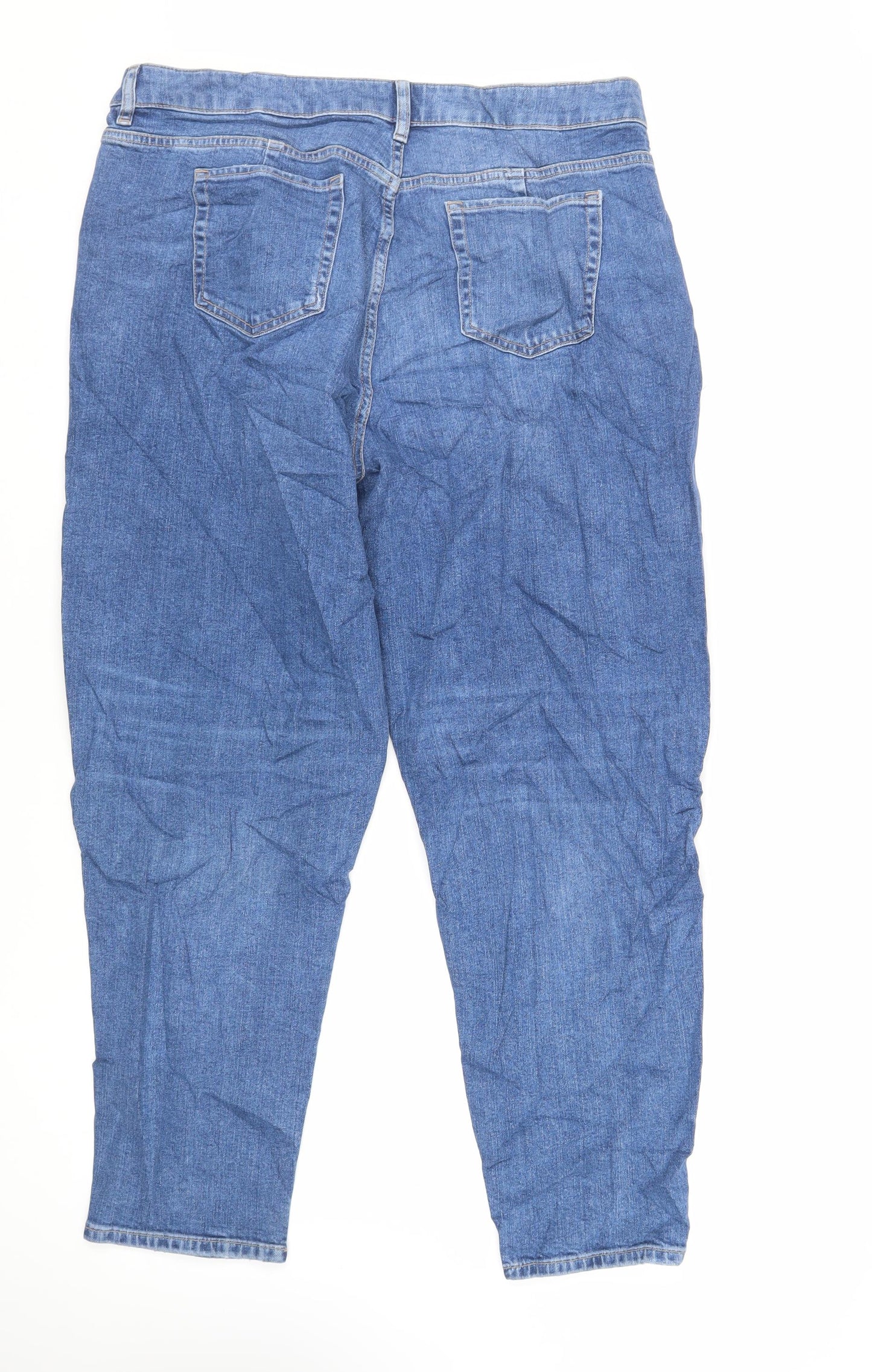Marks and Spencer Womens Blue Cotton Mom Jeans Size 18 L29 in Regular Zip