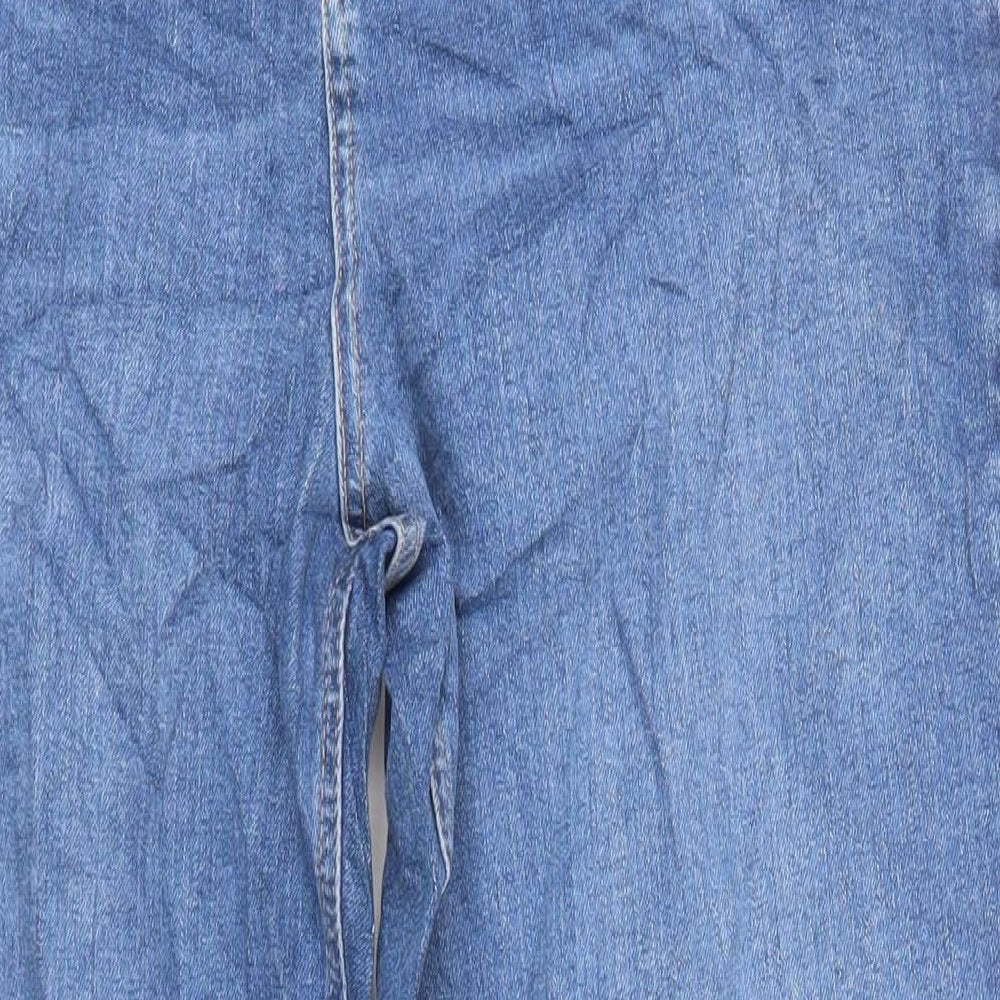 Marks and Spencer Womens Blue Cotton Mom Jeans Size 18 L29 in Regular Zip