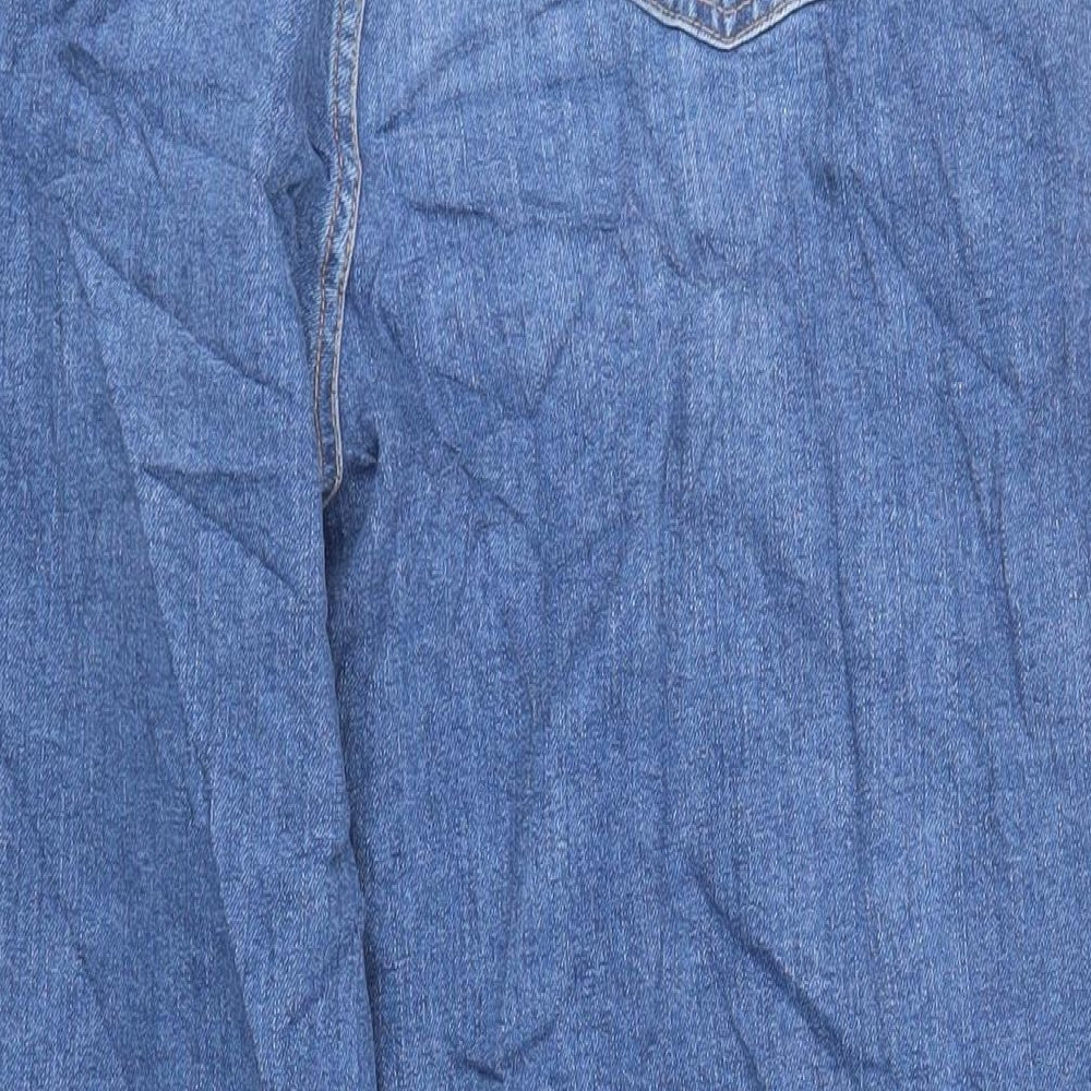 Marks and Spencer Womens Blue Cotton Mom Jeans Size 18 L29 in Regular Zip
