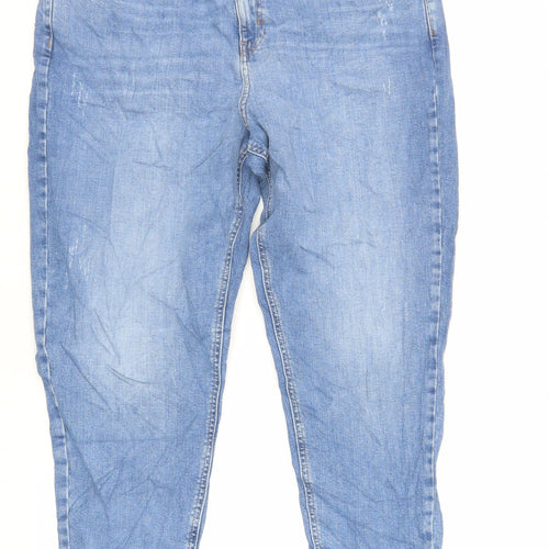 Marks and Spencer Womens Blue Cotton Mom Jeans Size 18 L25 in Regular Zip
