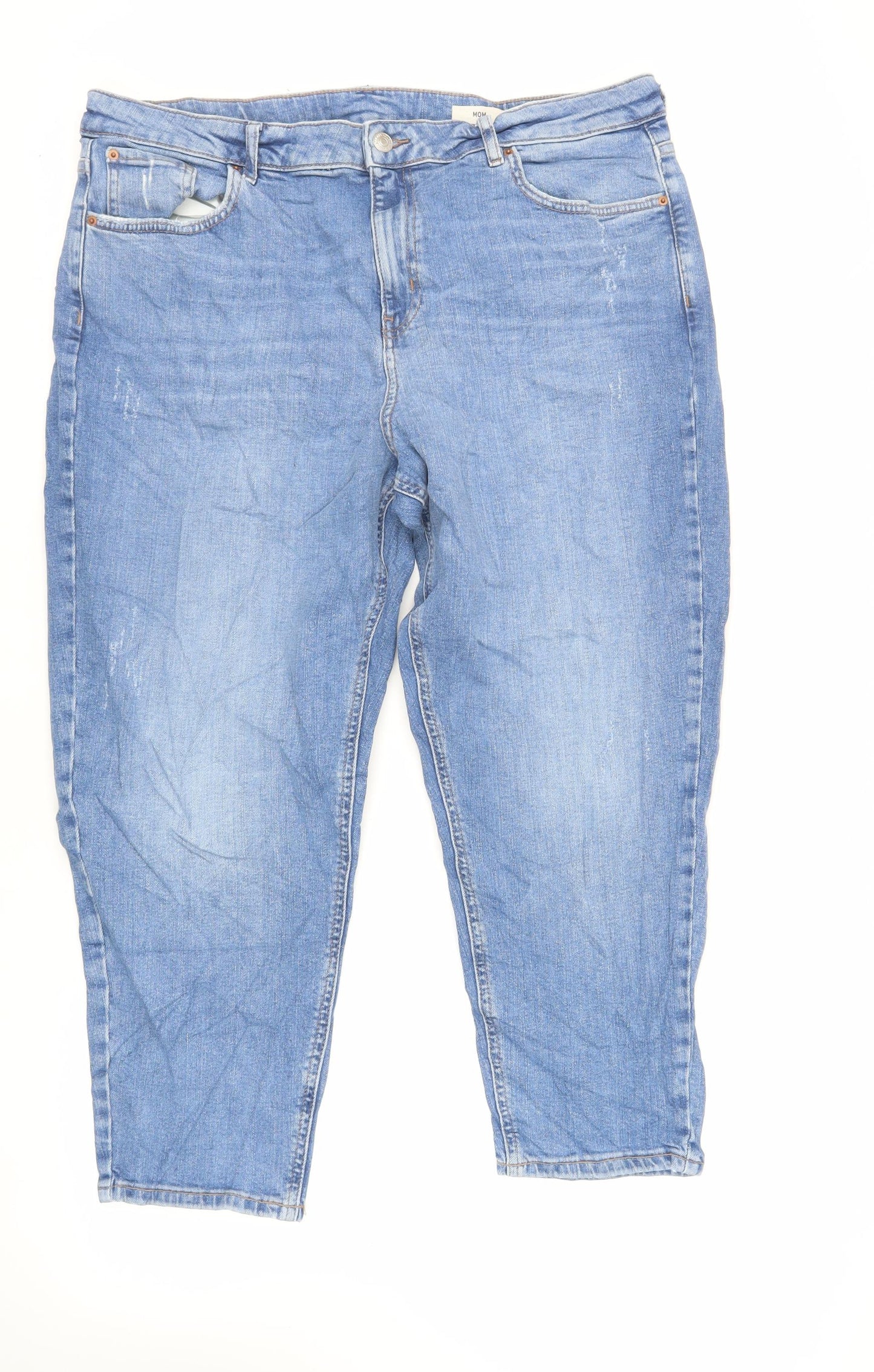 Marks and Spencer Womens Blue Cotton Mom Jeans Size 18 L25 in Regular Zip