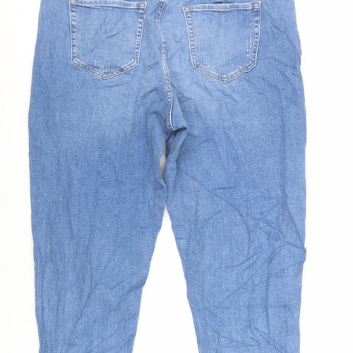 Marks and Spencer Womens Blue Cotton Mom Jeans Size 18 L25 in Regular Zip