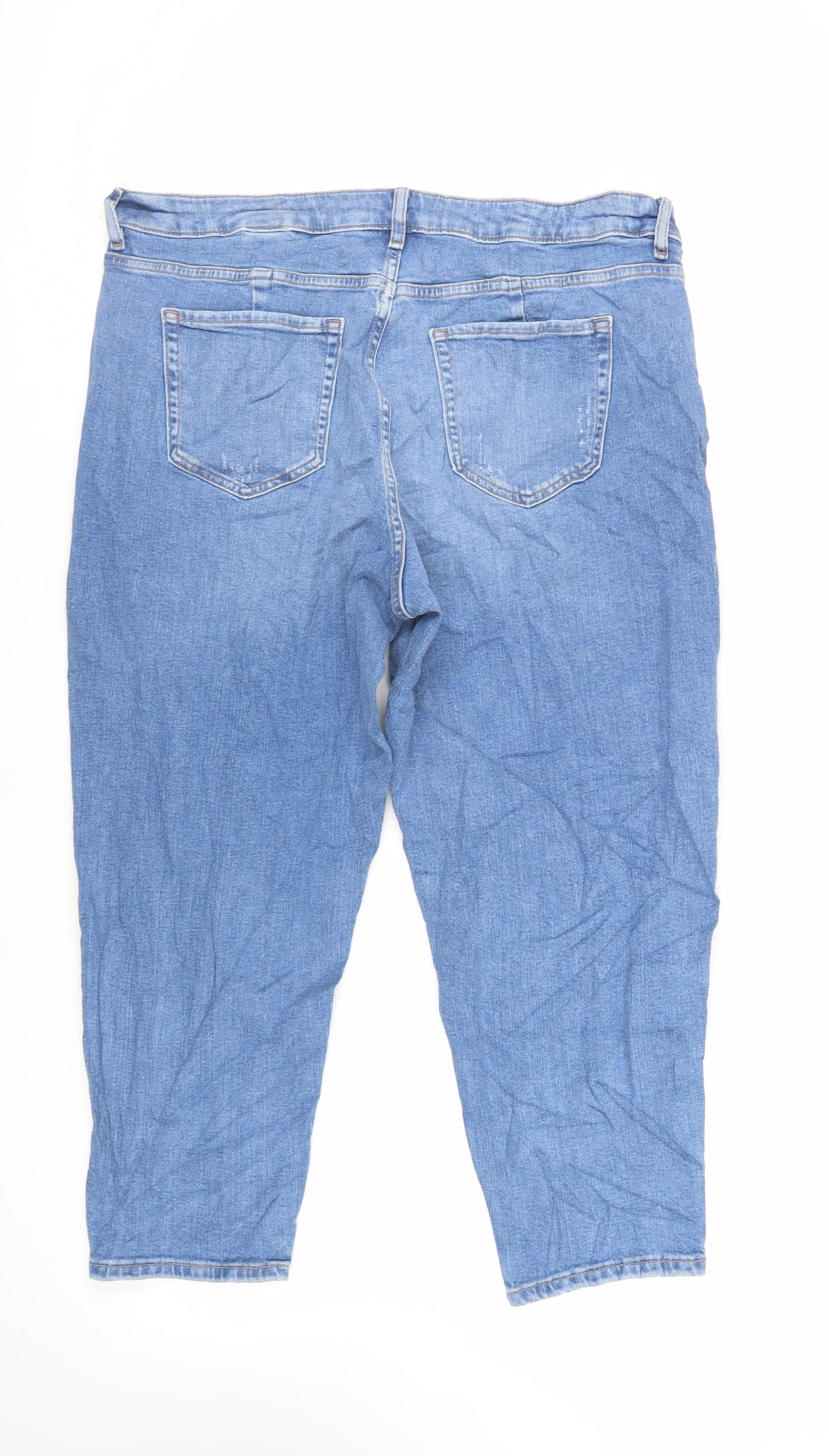 Marks and Spencer Womens Blue Cotton Mom Jeans Size 18 L25 in Regular Zip