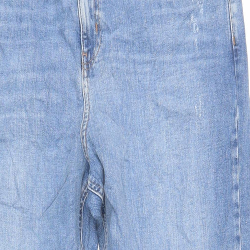 Marks and Spencer Womens Blue Cotton Mom Jeans Size 18 L25 in Regular Zip